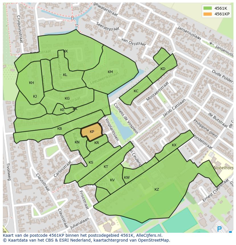 Afbeelding van het postcodegebied 4561 KP op de kaart.