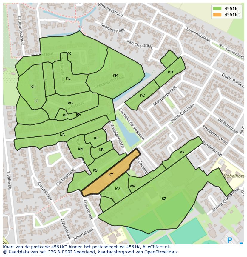 Afbeelding van het postcodegebied 4561 KT op de kaart.