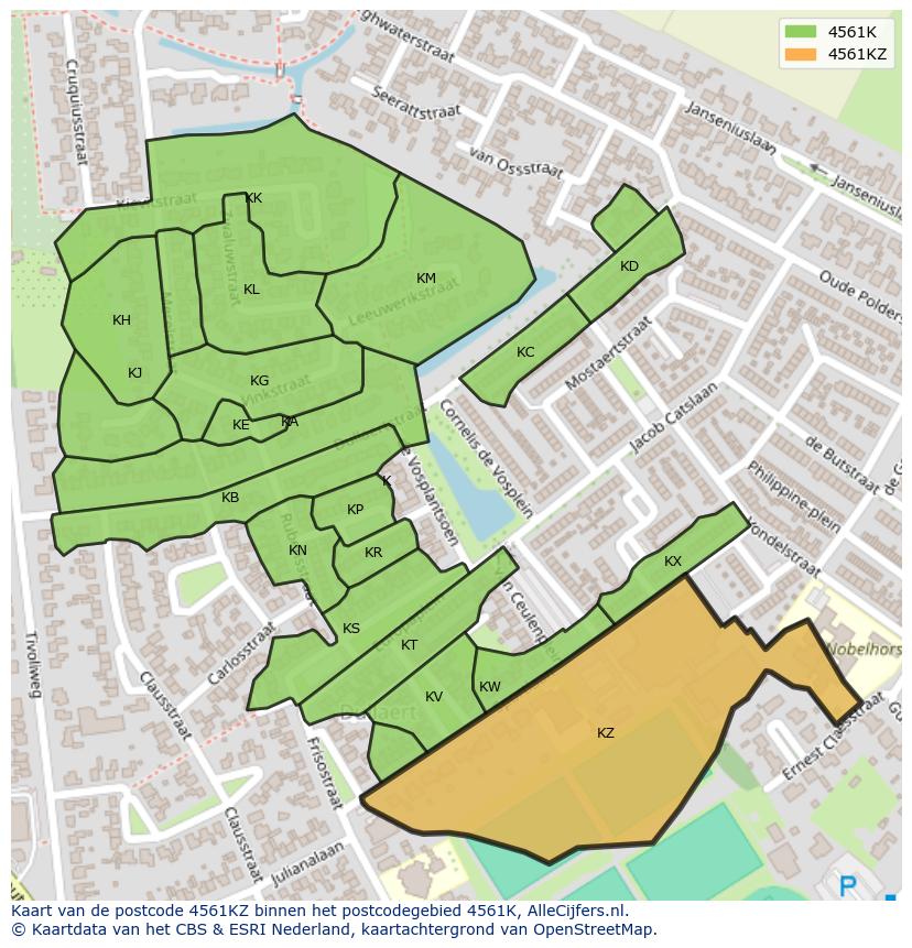 Afbeelding van het postcodegebied 4561 KZ op de kaart.