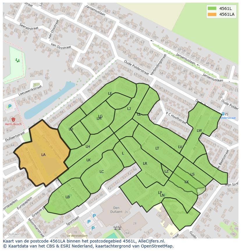 Afbeelding van het postcodegebied 4561 LA op de kaart.
