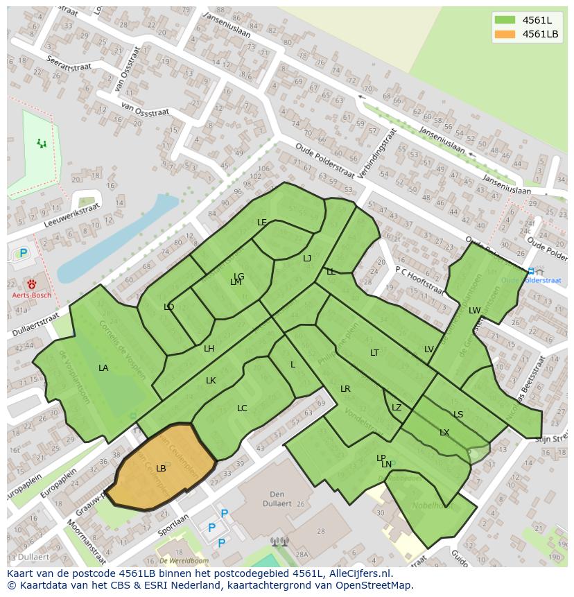Afbeelding van het postcodegebied 4561 LB op de kaart.