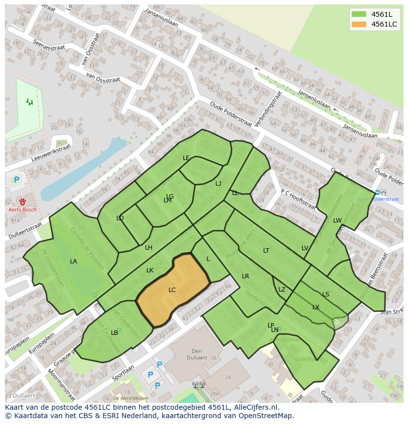 Afbeelding van het postcodegebied 4561 LC op de kaart.