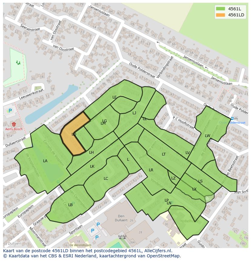 Afbeelding van het postcodegebied 4561 LD op de kaart.