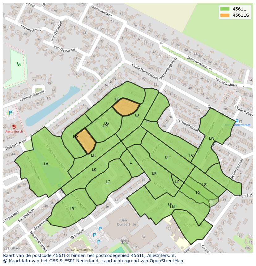 Afbeelding van het postcodegebied 4561 LG op de kaart.