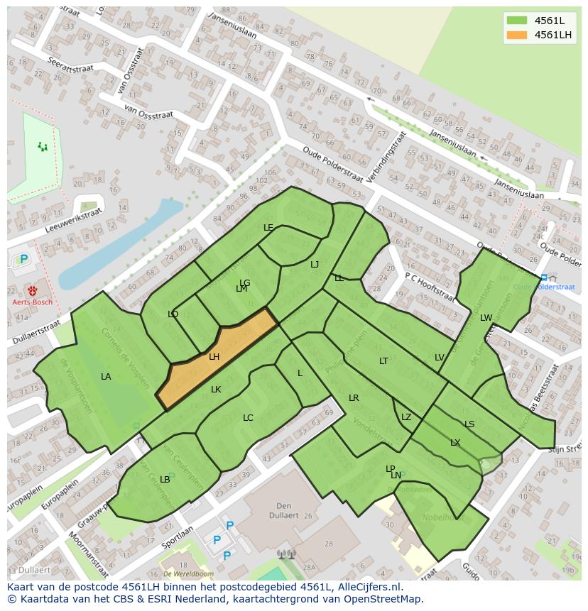 Afbeelding van het postcodegebied 4561 LH op de kaart.