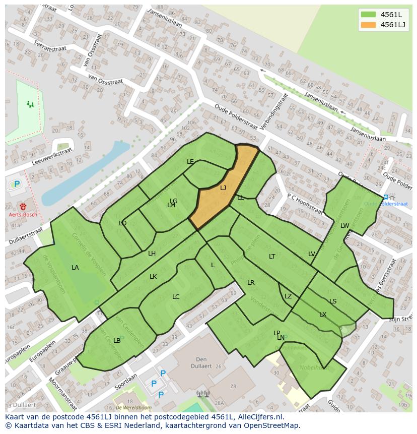 Afbeelding van het postcodegebied 4561 LJ op de kaart.