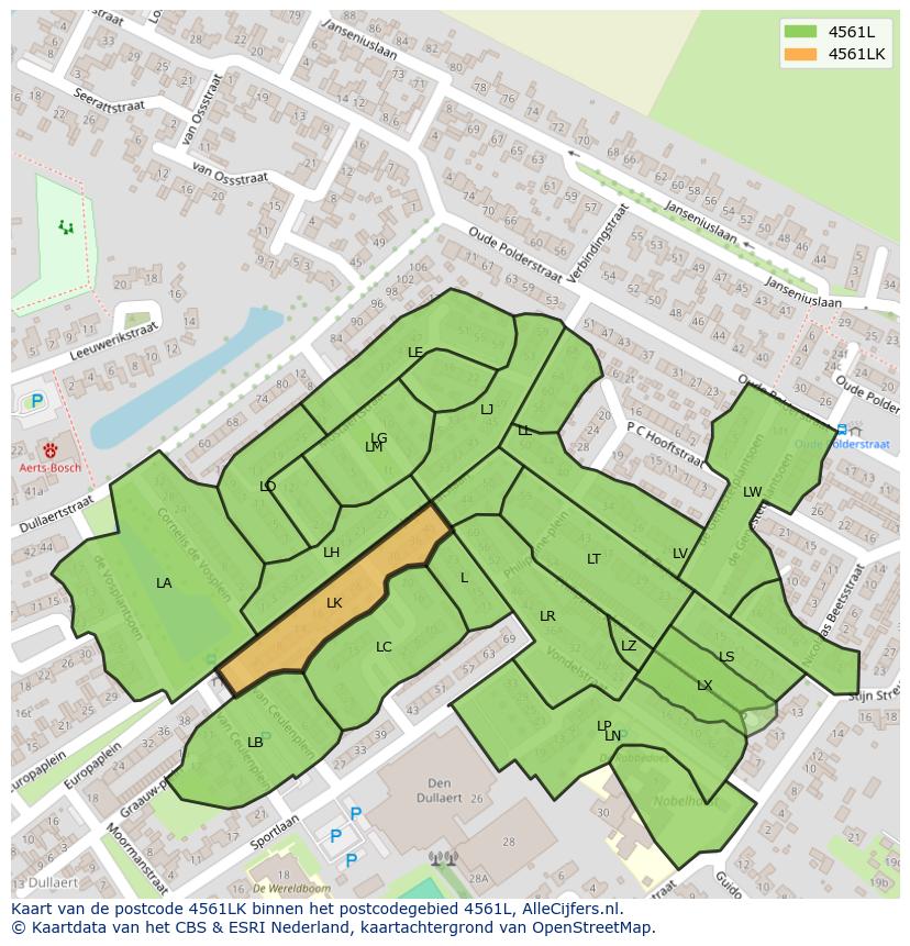 Afbeelding van het postcodegebied 4561 LK op de kaart.