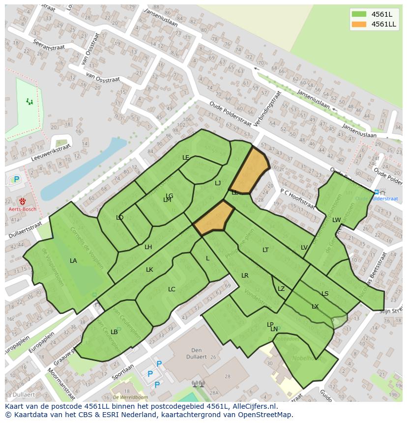Afbeelding van het postcodegebied 4561 LL op de kaart.