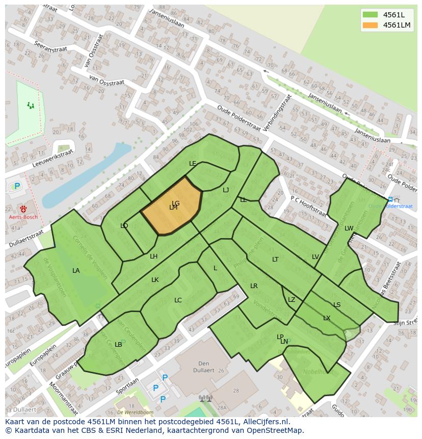 Afbeelding van het postcodegebied 4561 LM op de kaart.