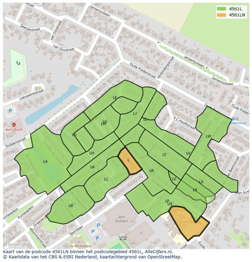 Afbeelding van het postcodegebied 4561 LN op de kaart.