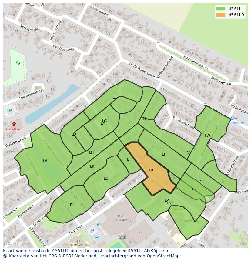 Afbeelding van het postcodegebied 4561 LR op de kaart.