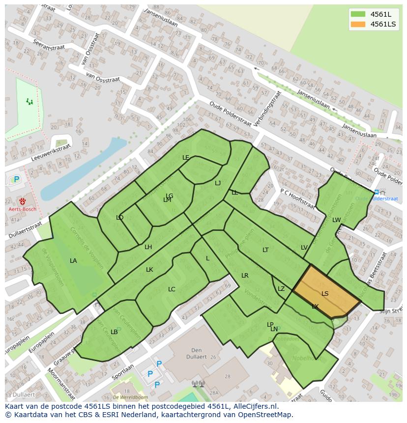 Afbeelding van het postcodegebied 4561 LS op de kaart.