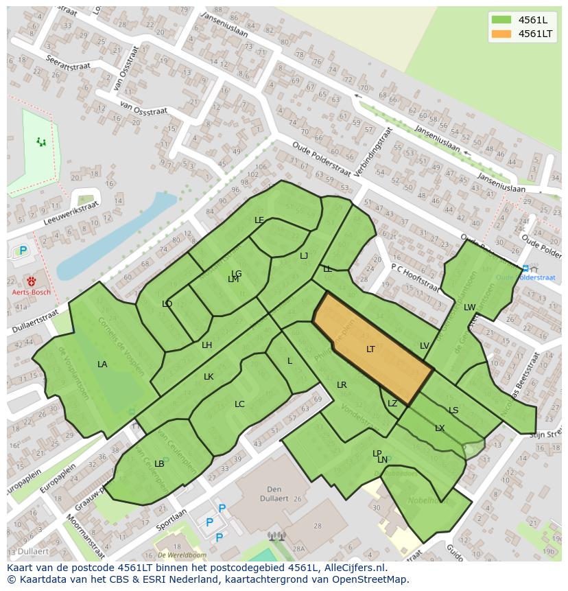 Afbeelding van het postcodegebied 4561 LT op de kaart.