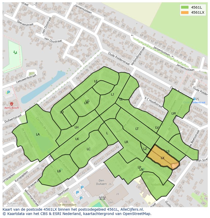 Afbeelding van het postcodegebied 4561 LX op de kaart.