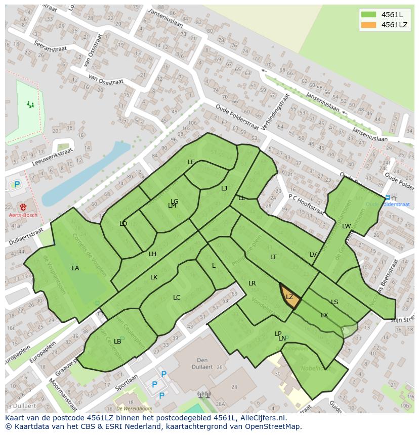Afbeelding van het postcodegebied 4561 LZ op de kaart.