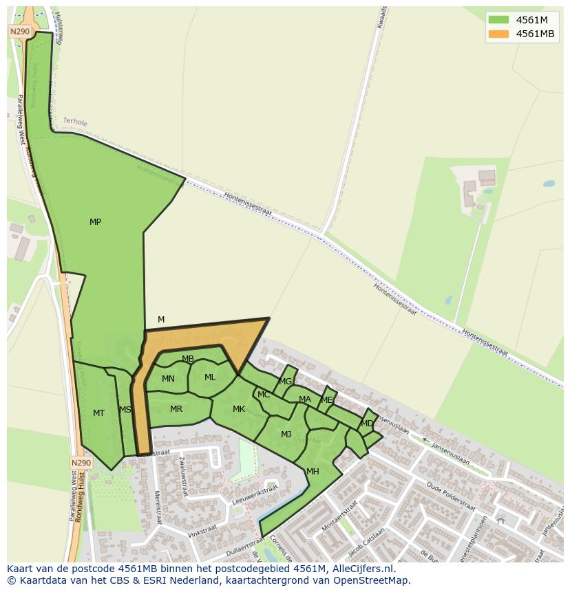 Afbeelding van het postcodegebied 4561 MB op de kaart.