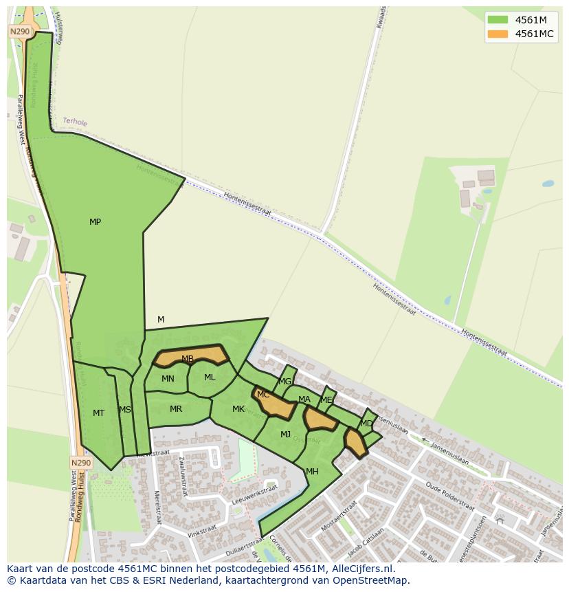 Afbeelding van het postcodegebied 4561 MC op de kaart.