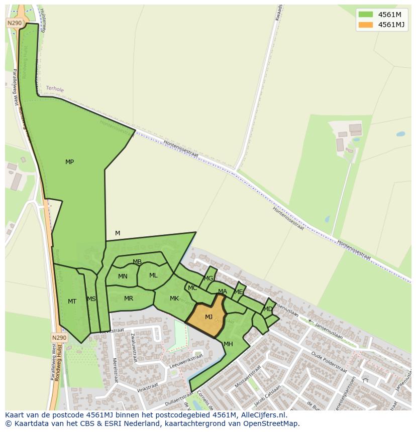 Afbeelding van het postcodegebied 4561 MJ op de kaart.