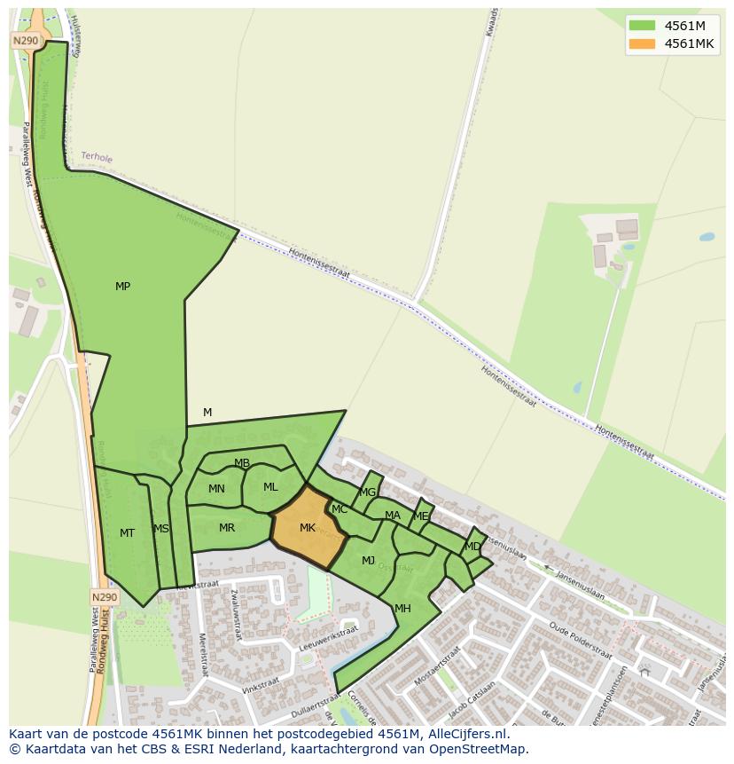 Afbeelding van het postcodegebied 4561 MK op de kaart.