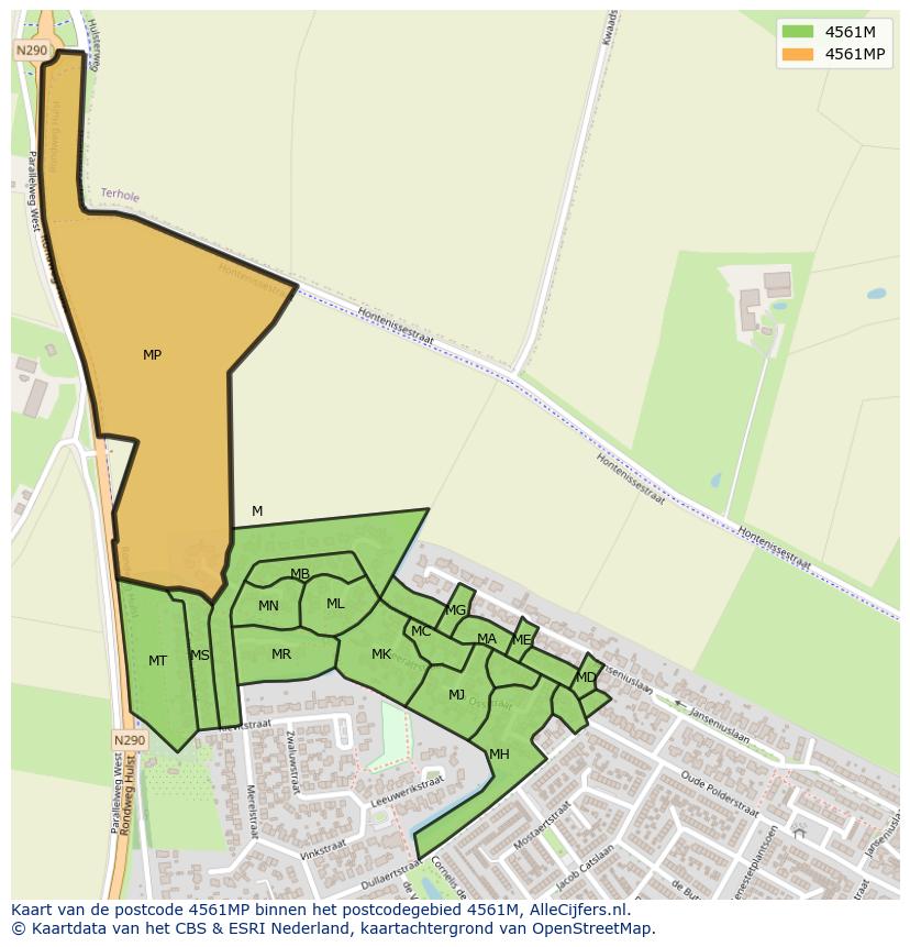 Afbeelding van het postcodegebied 4561 MP op de kaart.