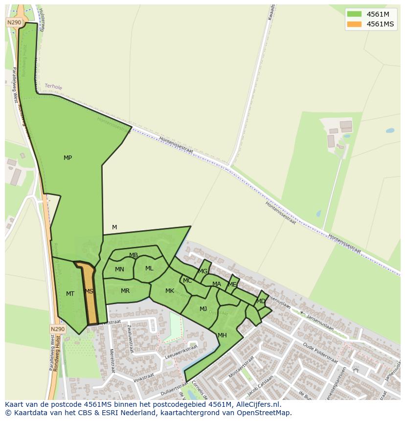 Afbeelding van het postcodegebied 4561 MS op de kaart.