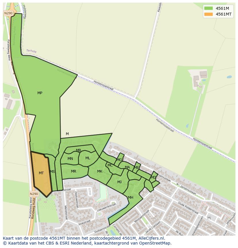 Afbeelding van het postcodegebied 4561 MT op de kaart.