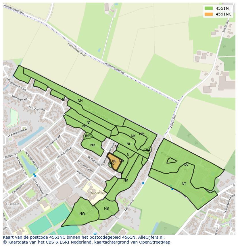 Afbeelding van het postcodegebied 4561 NC op de kaart.