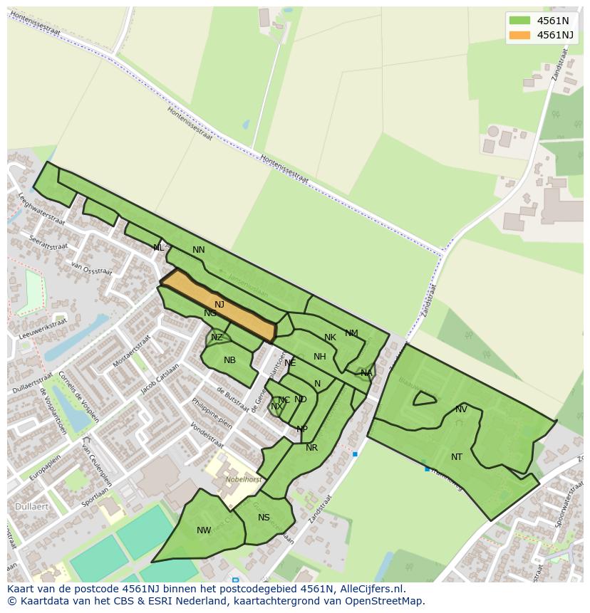 Afbeelding van het postcodegebied 4561 NJ op de kaart.