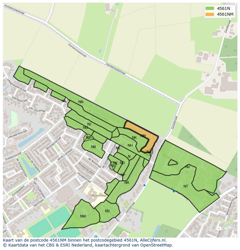 Afbeelding van het postcodegebied 4561 NM op de kaart.