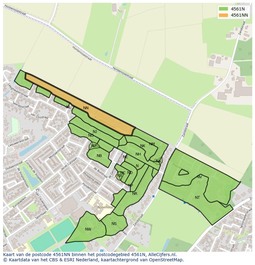Afbeelding van het postcodegebied 4561 NN op de kaart.