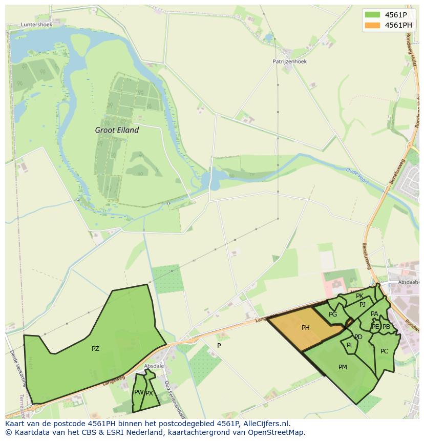 Afbeelding van het postcodegebied 4561 PH op de kaart.