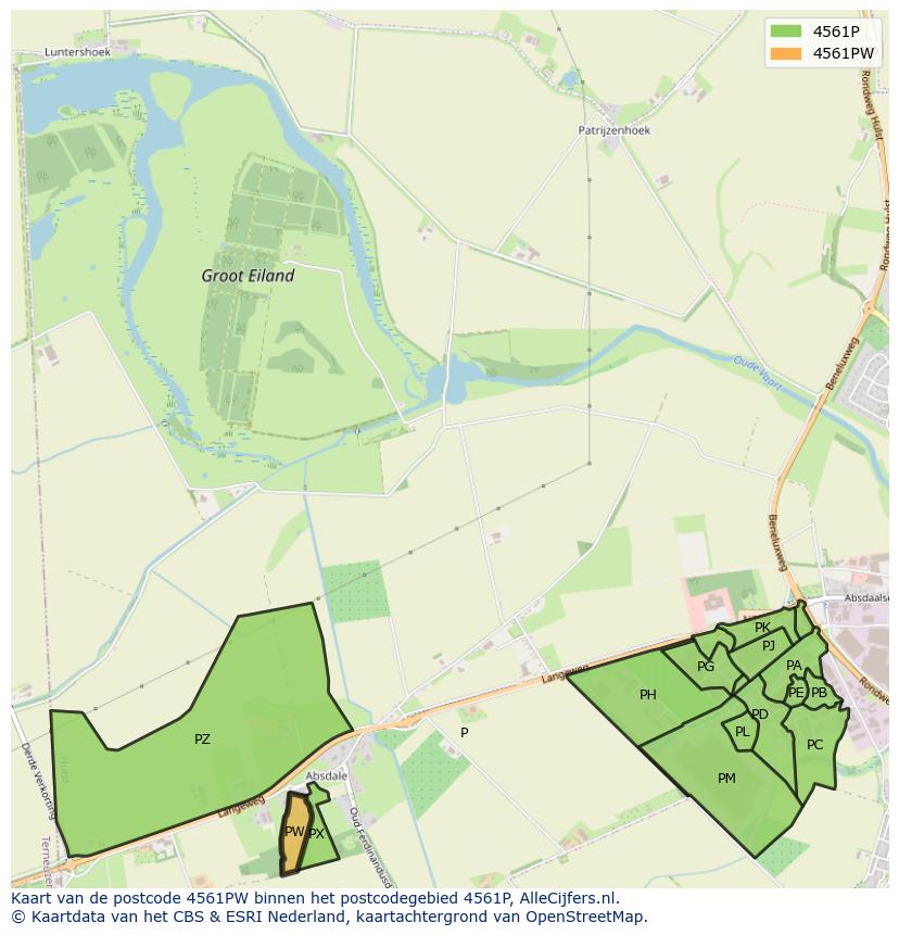 Afbeelding van het postcodegebied 4561 PW op de kaart.