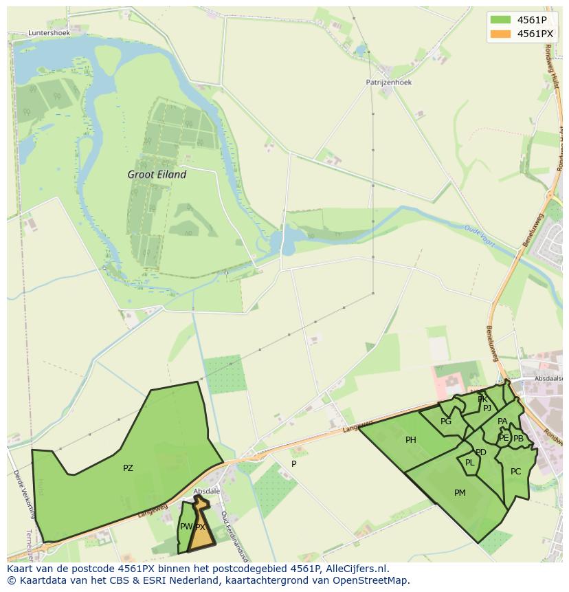 Afbeelding van het postcodegebied 4561 PX op de kaart.