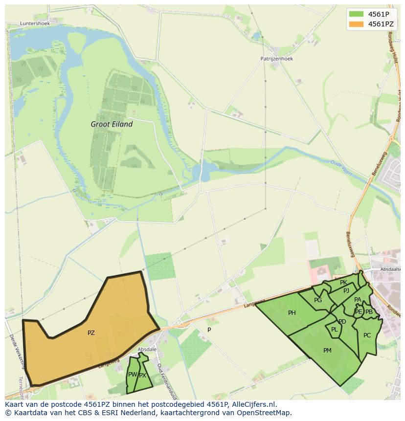 Afbeelding van het postcodegebied 4561 PZ op de kaart.