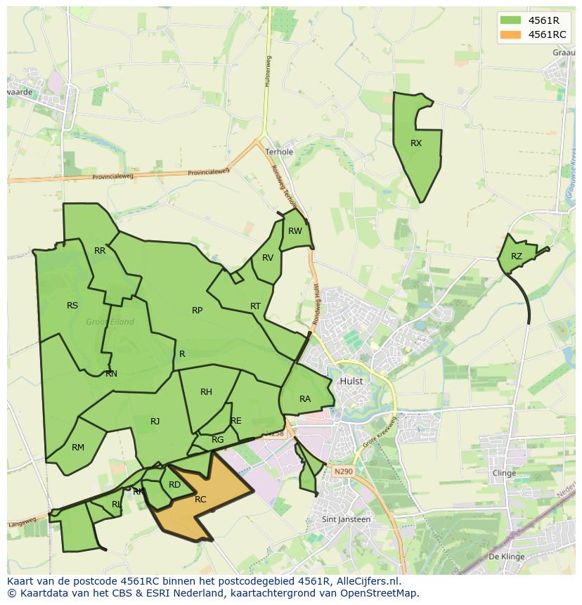Afbeelding van het postcodegebied 4561 RC op de kaart.