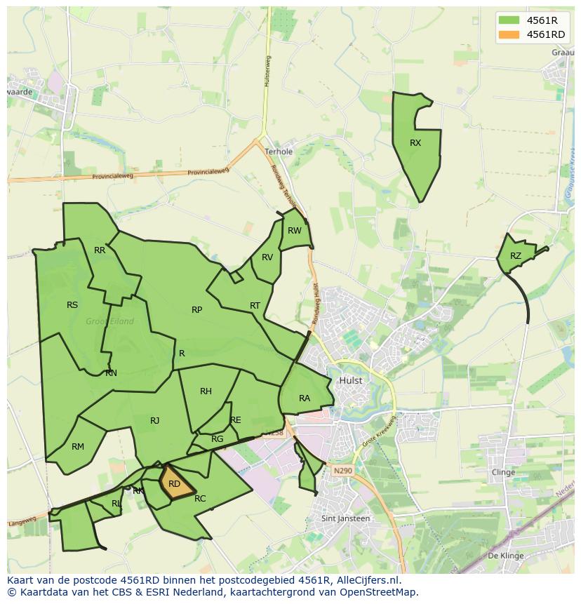 Afbeelding van het postcodegebied 4561 RD op de kaart.