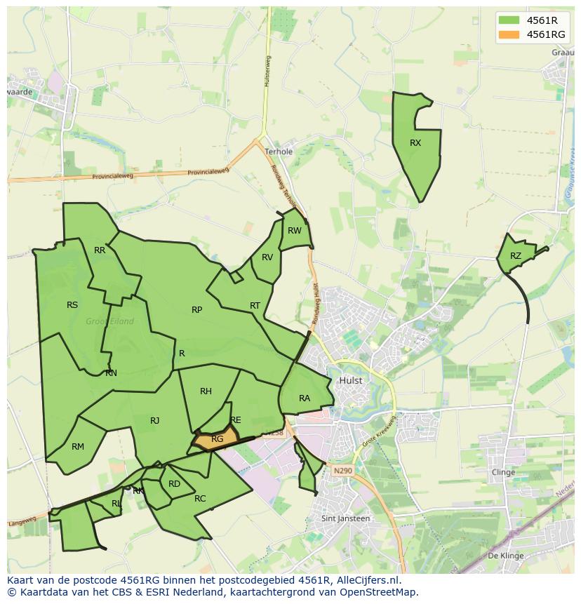 Afbeelding van het postcodegebied 4561 RG op de kaart.