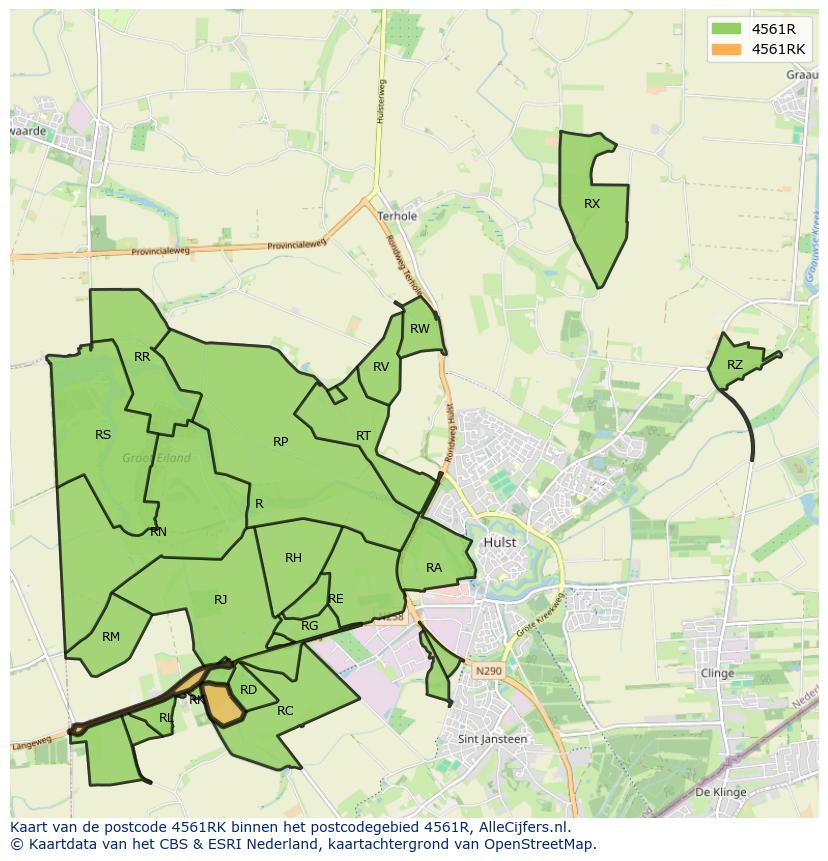 Afbeelding van het postcodegebied 4561 RK op de kaart.