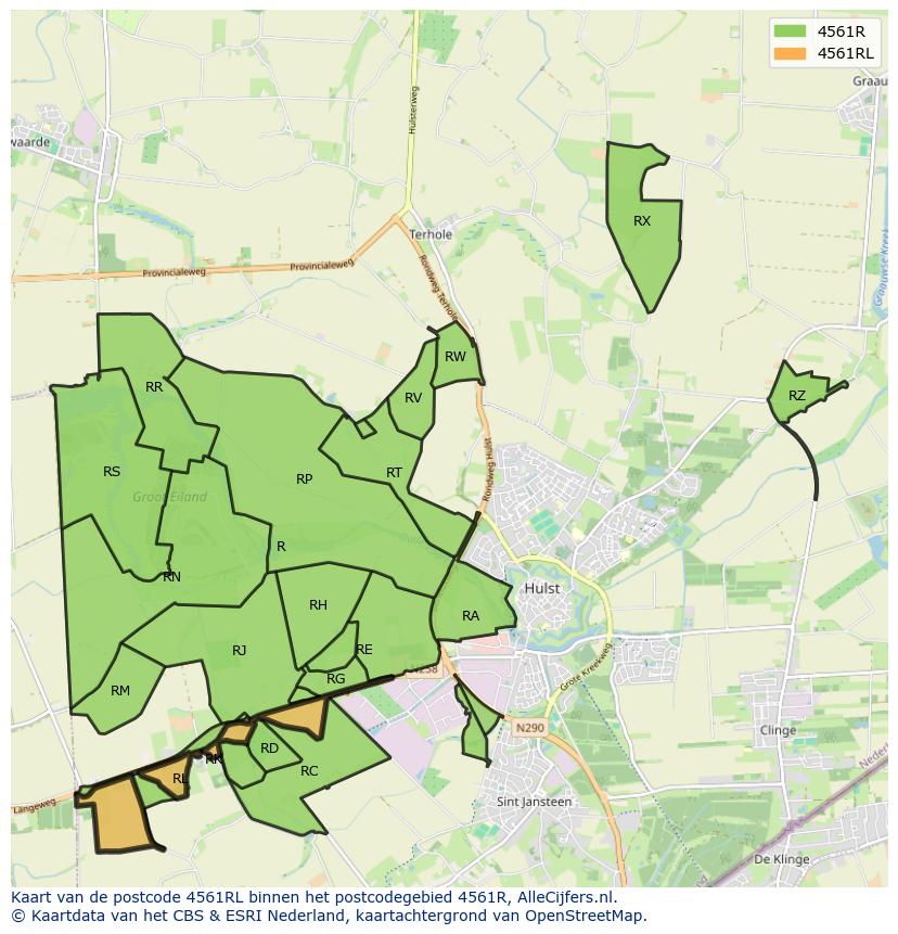 Afbeelding van het postcodegebied 4561 RL op de kaart.