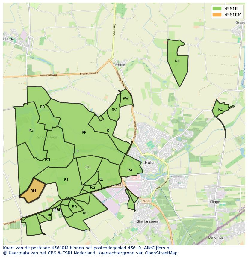 Afbeelding van het postcodegebied 4561 RM op de kaart.