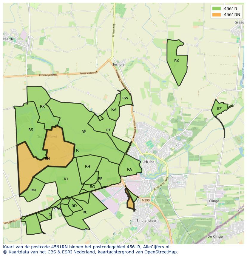 Afbeelding van het postcodegebied 4561 RN op de kaart.