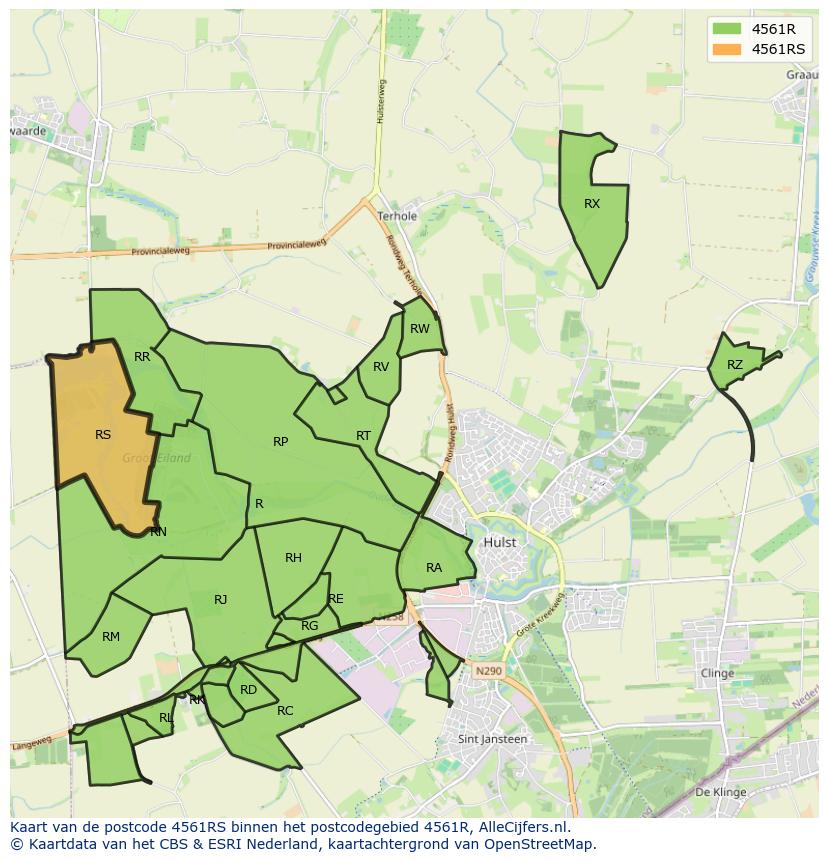 Afbeelding van het postcodegebied 4561 RS op de kaart.