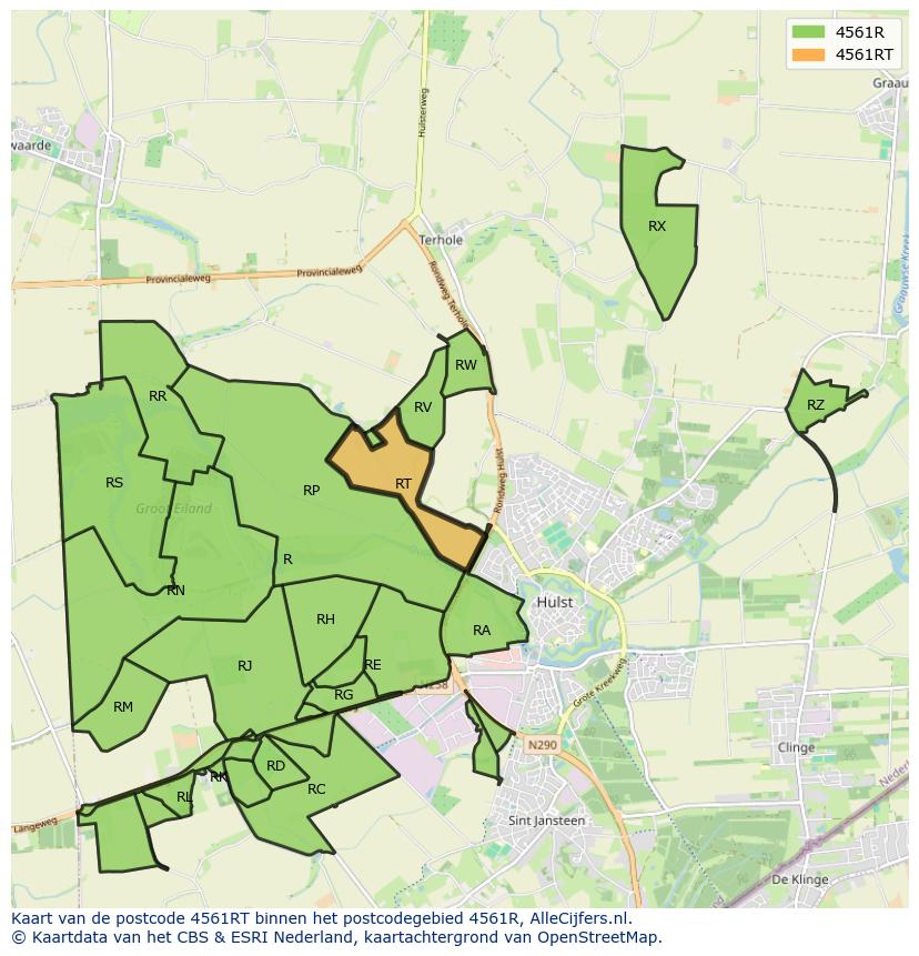 Afbeelding van het postcodegebied 4561 RT op de kaart.