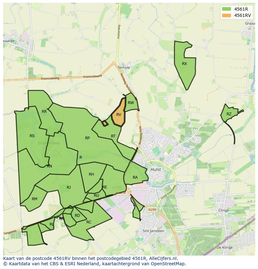 Afbeelding van het postcodegebied 4561 RV op de kaart.