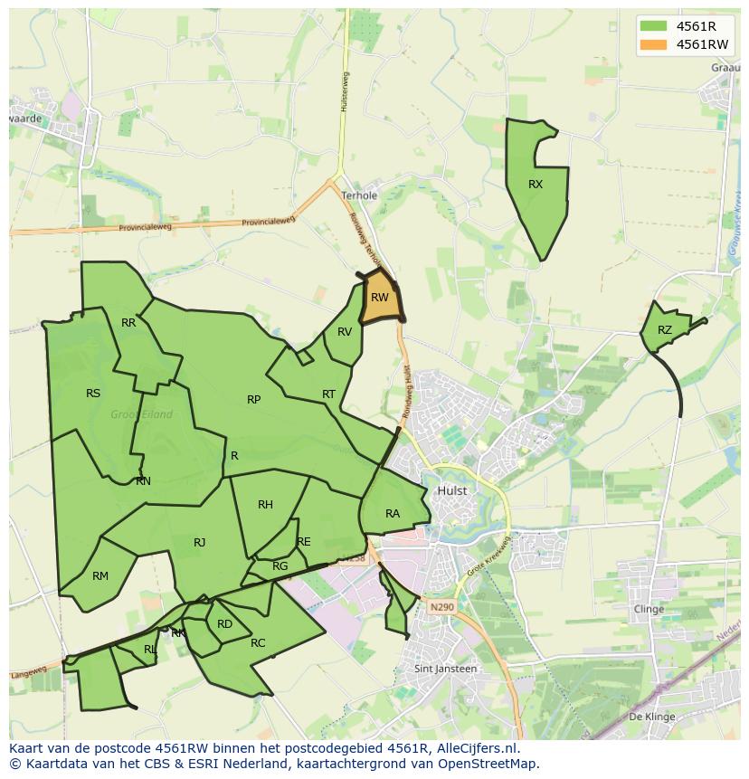 Afbeelding van het postcodegebied 4561 RW op de kaart.