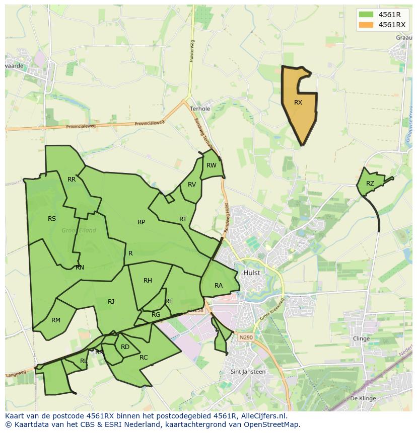 Afbeelding van het postcodegebied 4561 RX op de kaart.