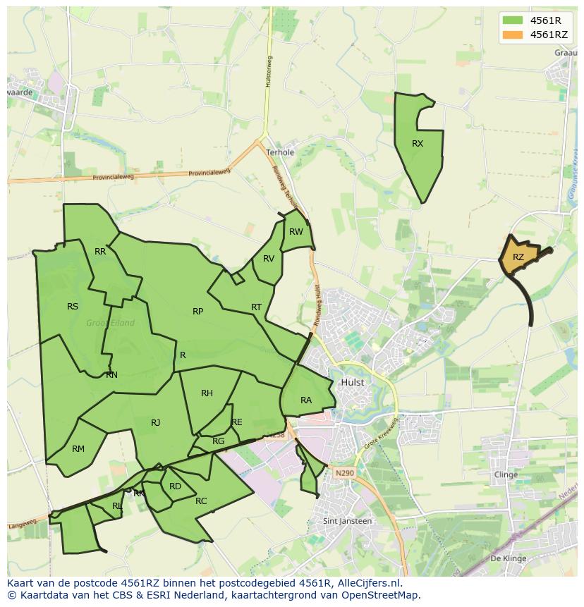 Afbeelding van het postcodegebied 4561 RZ op de kaart.