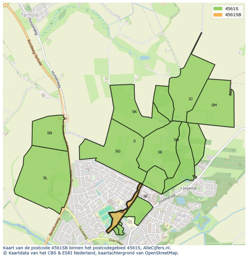 Afbeelding van het postcodegebied 4561 SB op de kaart.