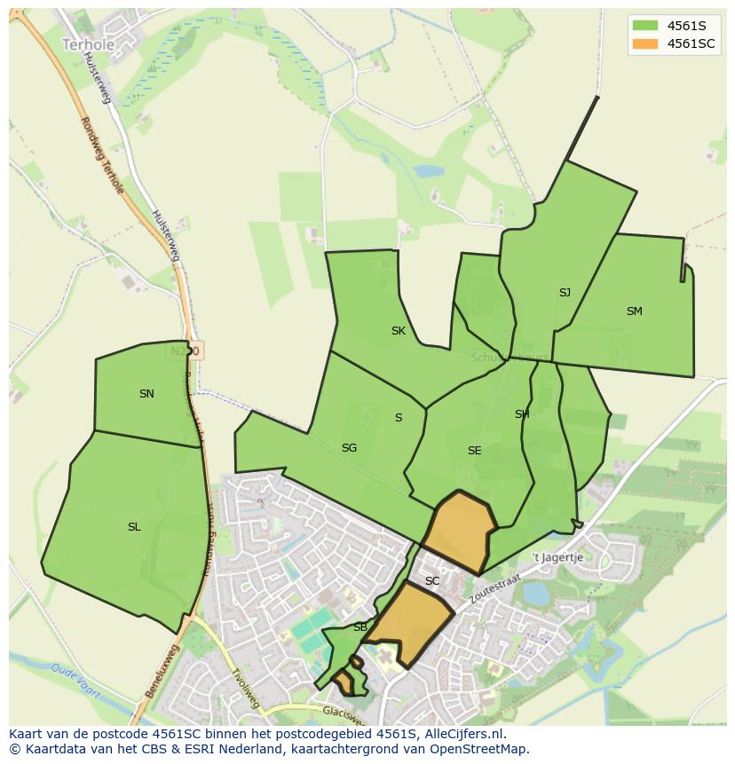 Afbeelding van het postcodegebied 4561 SC op de kaart.