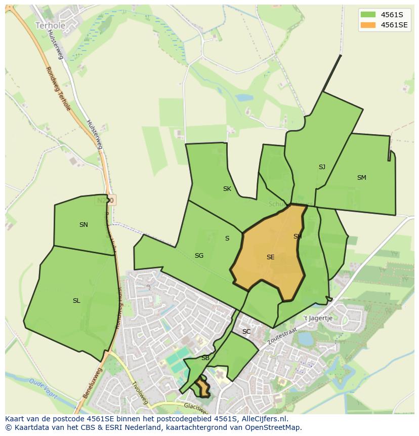 Afbeelding van het postcodegebied 4561 SE op de kaart.